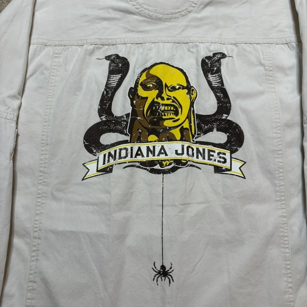 Vtg Indiana Jones Shirt Mens Medium White Button‎ Down LS Raiders Lost Ark 90s
